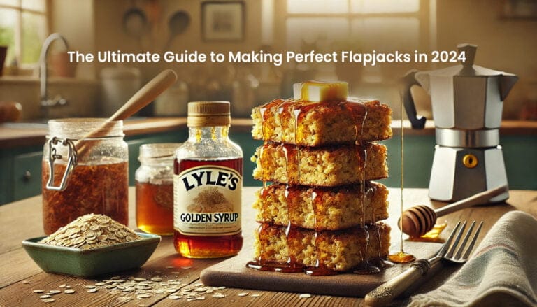 Chewy and buttery homemade flapjacks made with rolled oats and golden syrup, the perfect sweet snack or breakfast treat.