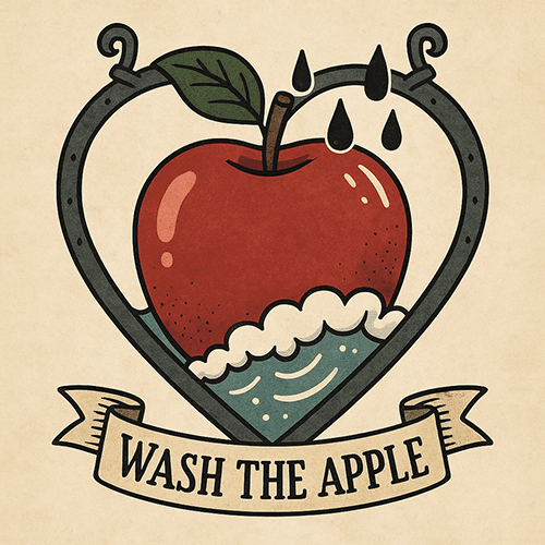 Preparing apples for bird feeders by slicing them on a wooden board outdoors.