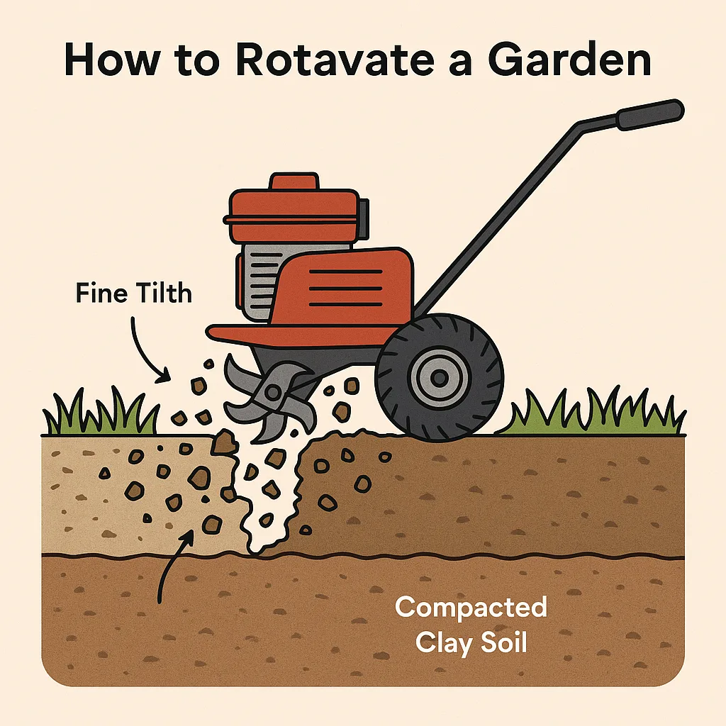 How to rotavate a garden – rotavator working through clay soil in spring