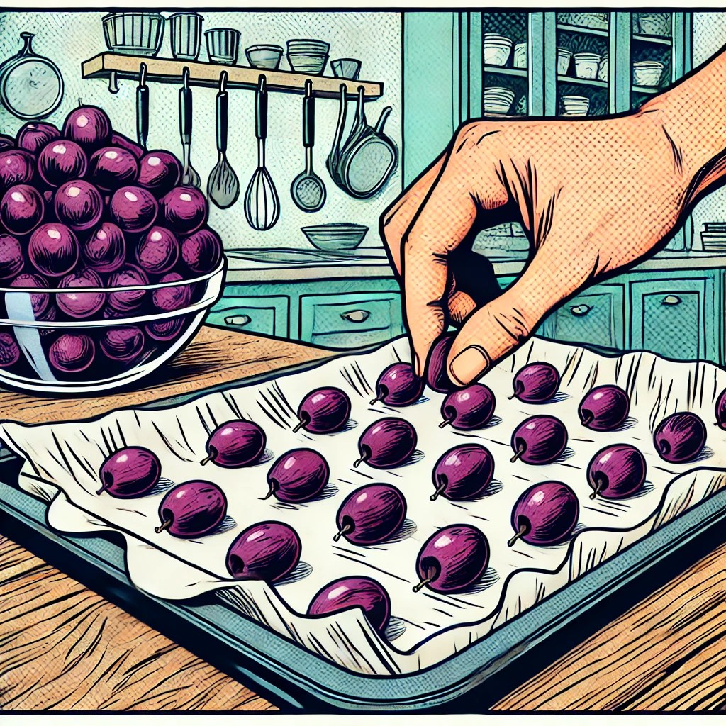 Arranging Grapes on a Baking Tray for Oven Drying